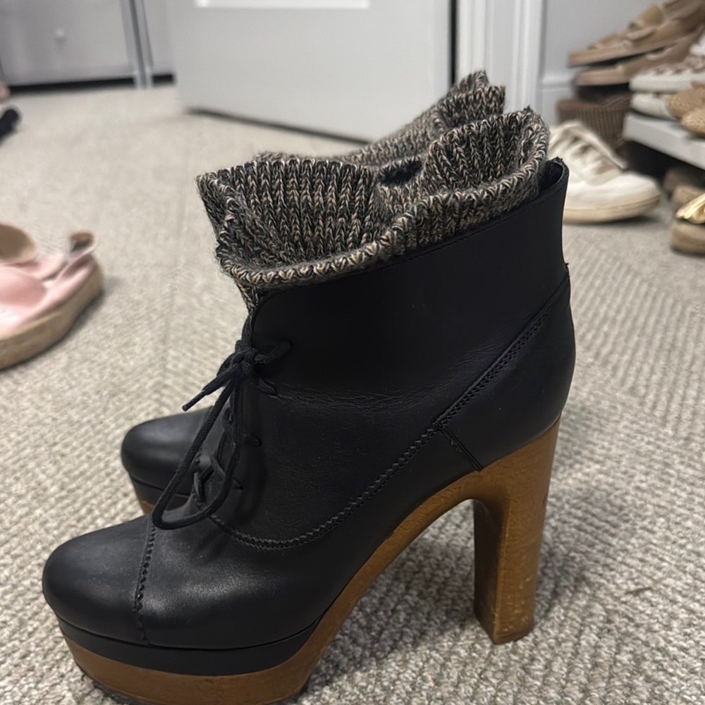 Chloe Black Ankle Boots w/ Sock Detail size 38